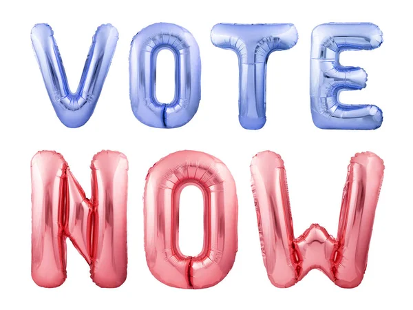 Vote now words made of red and blue inflatable balloons isolated on white background — Stock Photo, Image