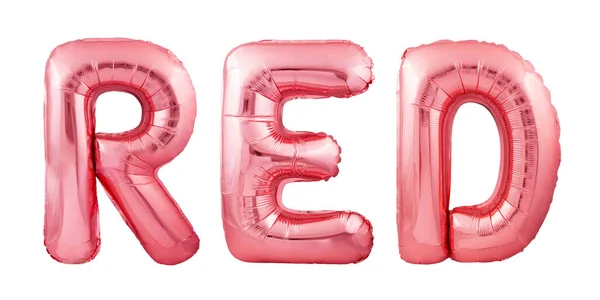 Red word made of inflatable balloons isolated on white background — Φωτογραφία Αρχείου