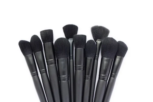 Closeup of makeup brushes collection isolated on white background — Stock Photo, Image