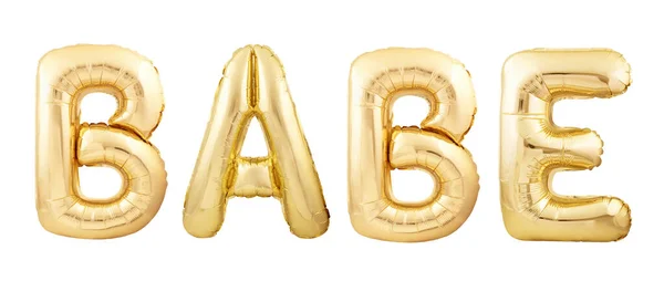 BABE slovo ze zlaté nafukovací party balónky izolované na bílém pozadí — Stock fotografie