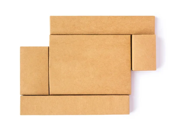 Flat lay of group of cardboard boxes isolated on a white background — Stock Photo, Image