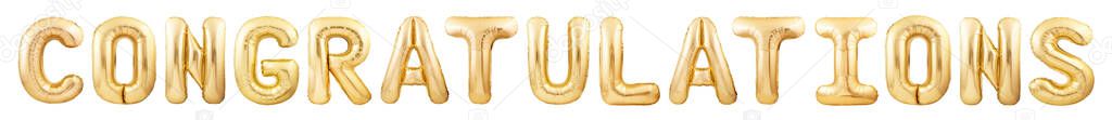 Congratulations word made of golden balloon letters isolated on white background