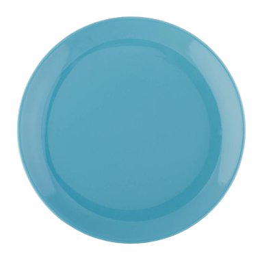 Beyaz arkaplanda mavi boş tabak izole edildi.