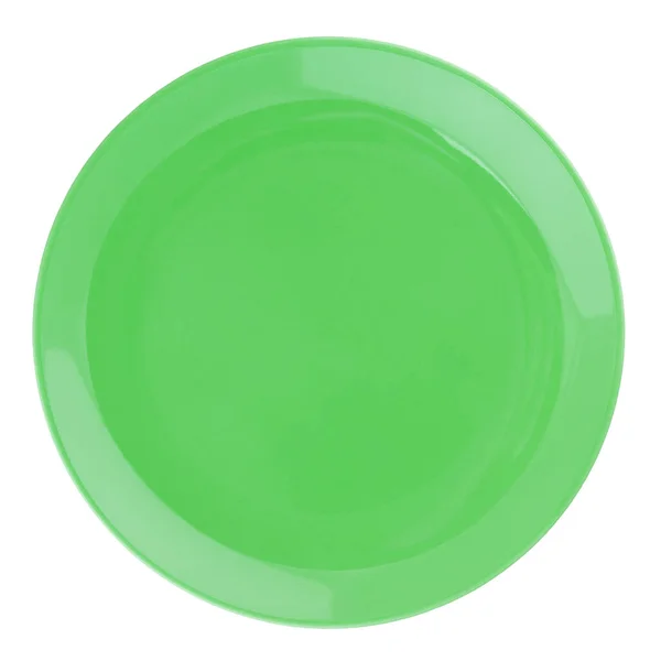 Zielony pusty talerz izolowany na białym tle. — Zdjęcie stockowe