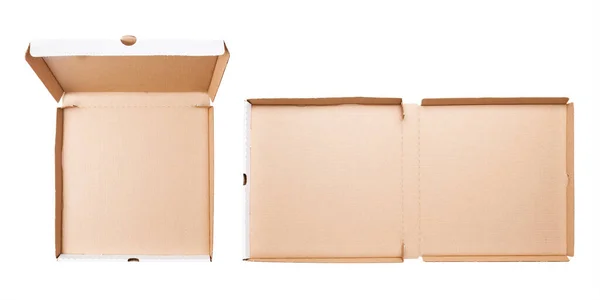 Open empty pizza box set isolated on white background. Flat lay — Stock Photo, Image