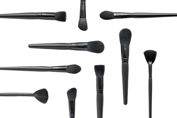 Makeup brushes collection isolated on white background. Flat lay. Top view — Stock Photo, Image