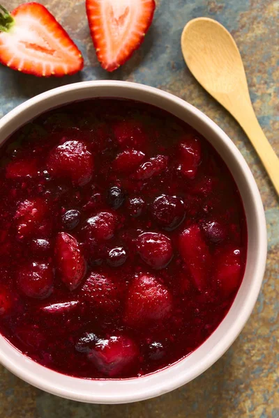 German Rote Gruetze Groats Rojos Budín Bayas Rojas Hecho Fresas — Foto de Stock