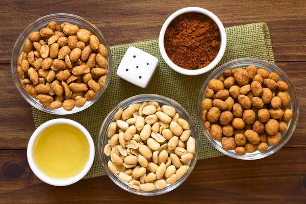 Snacks Maní Cuencos Cristal Cacahuetes Con Miel Sal Cacahuetes Salados — Foto de Stock