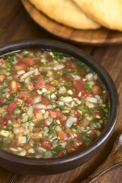 Chilean Pebre Sauce Traditional Condiment Made Tomato Onion Garlic Spicy — Stock Photo, Image