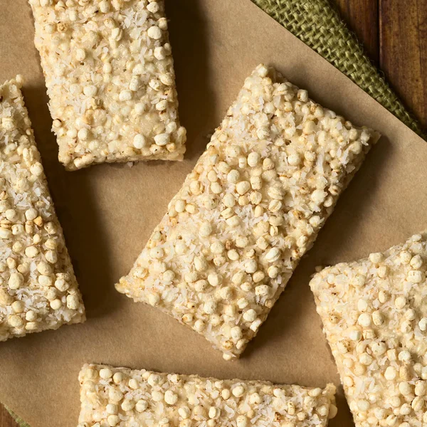 Marshmallow Cozido Forno Quinoa Estourada Barras Coco Fotografadas Por Cima — Fotografia de Stock