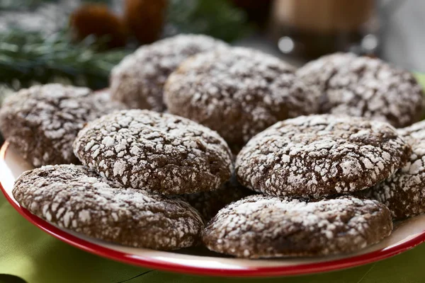 Chocolate Crinkle Cookies Traditional American Christmas Cookies Photographed Natural Light — Stock Photo, Image