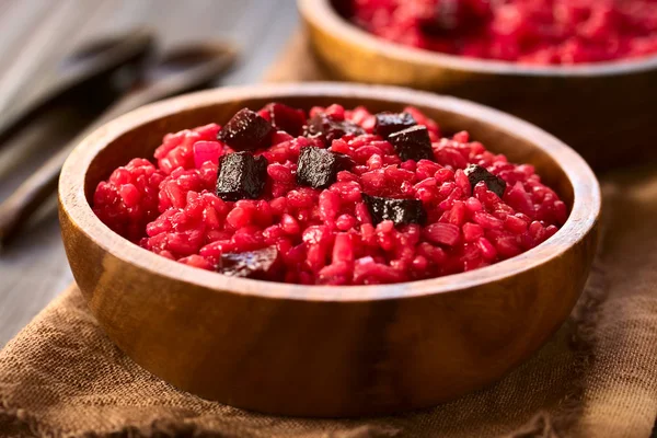 Beetroot Risotto Prepared Beetroot Puree Roasted Beetroot Pieces Top Photographed — Stock Photo, Image