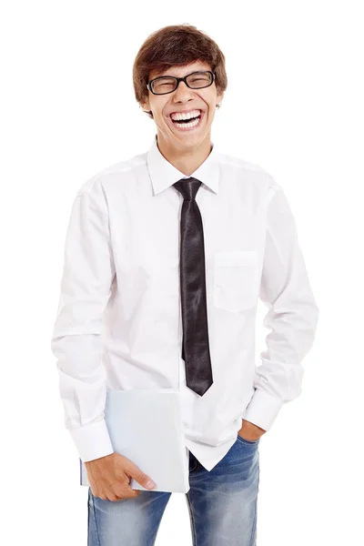 Laughing student with books — Stock Photo, Image