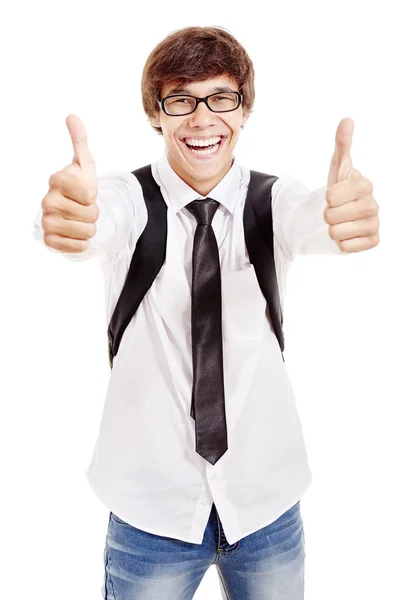 Estudiante sonriente con pulgares arriba —  Fotos de Stock