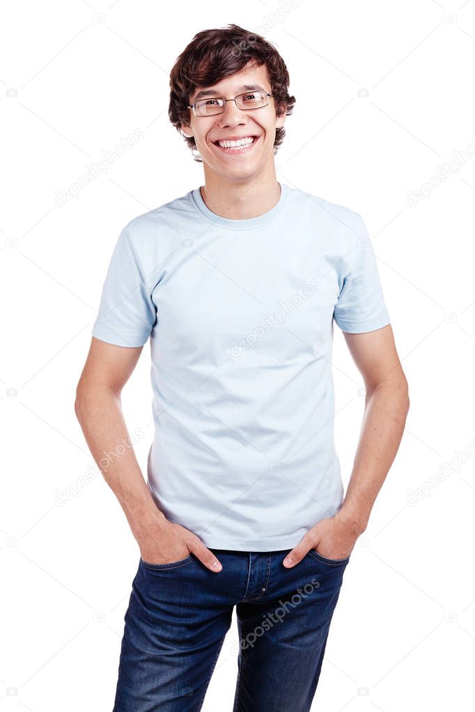 Smiling guy with hands in pockets