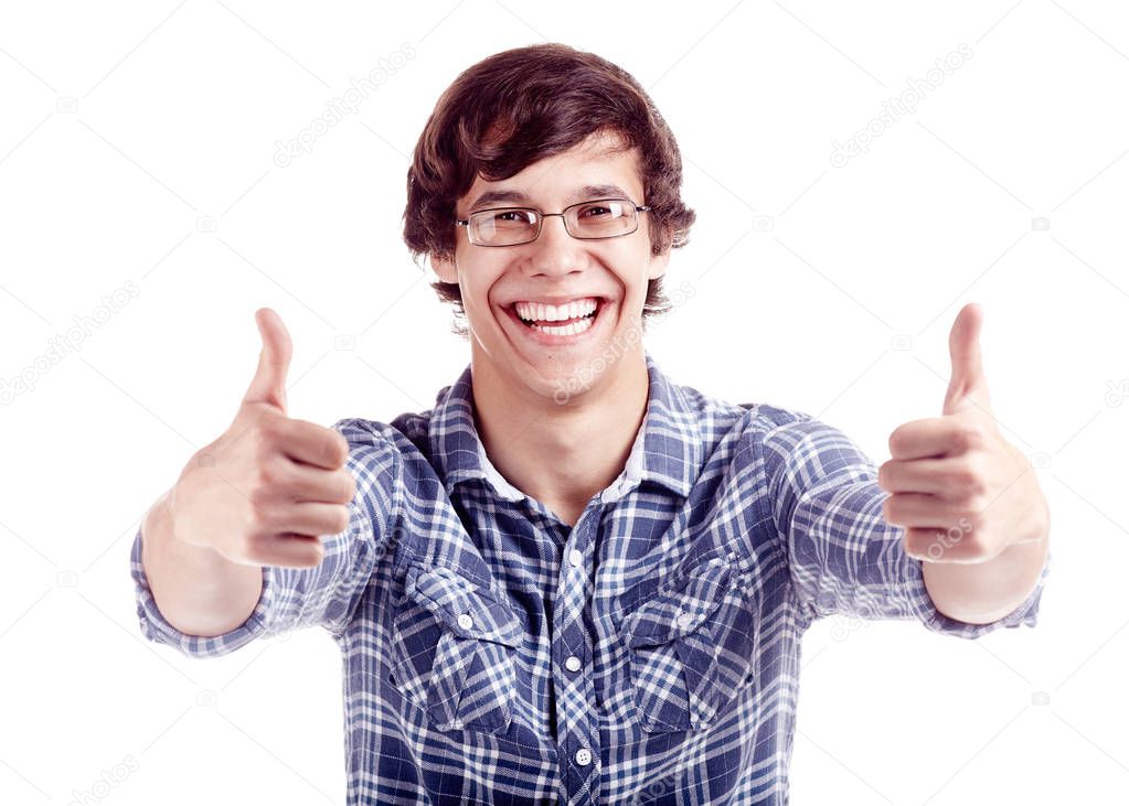 Guy showing thumbs up sign
