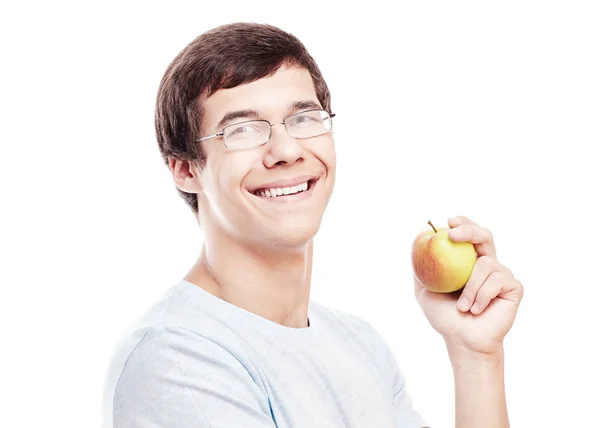 Guy with apple headshot — Stock Photo, Image
