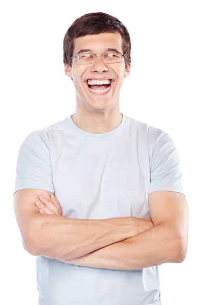 Laughing man met gekruiste armen — Stockfoto