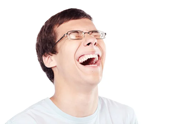 Człowiek śmiechu z zamkniętymi oczami — Zdjęcie stockowe