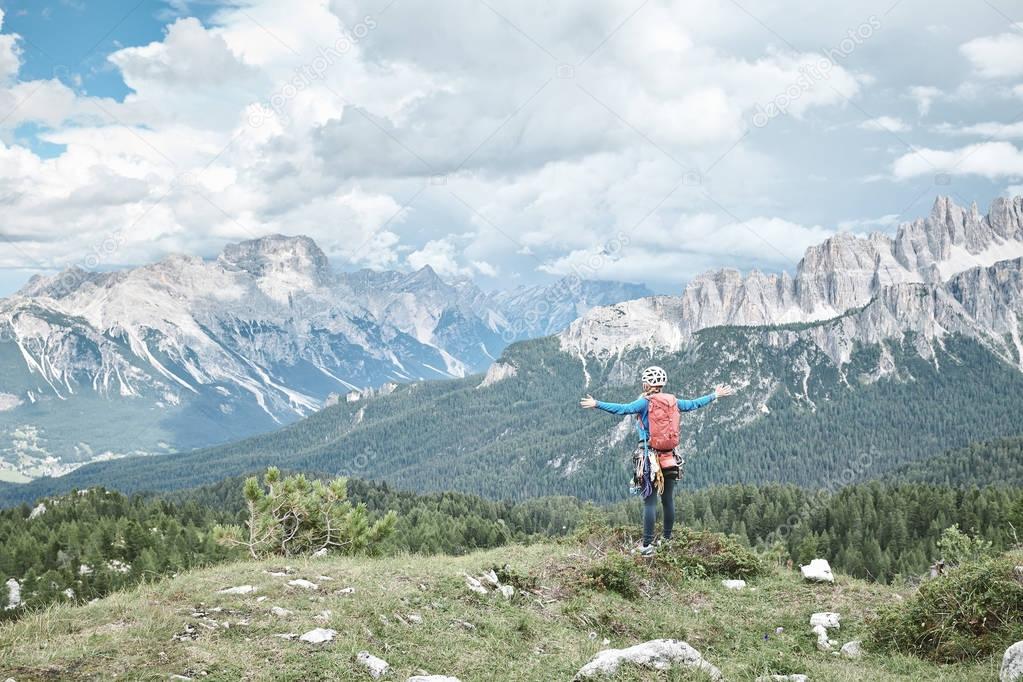 Rock climber enjoying Dolomites