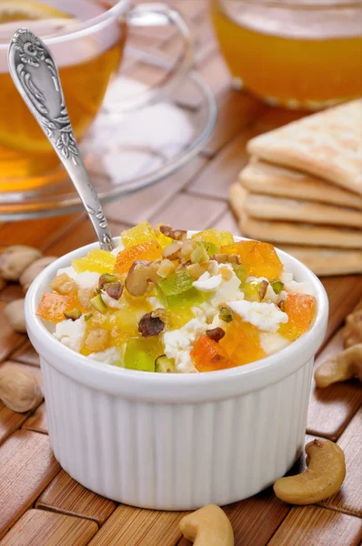Cottage cheese with jam and marmalade — Stock Photo, Image
