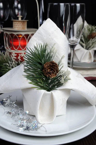Christmas table setting napkin — Stock Photo, Image