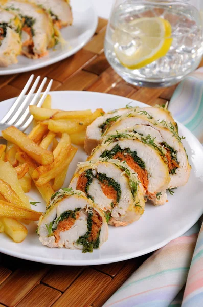 Chicken breast roll with spinach and carrots — Stock Photo, Image