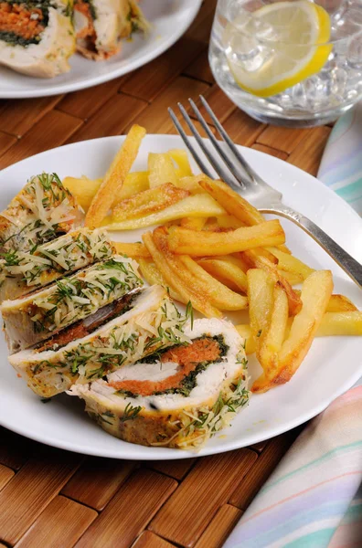 Chicken breast roll with spinach and carrots — Stock Photo, Image