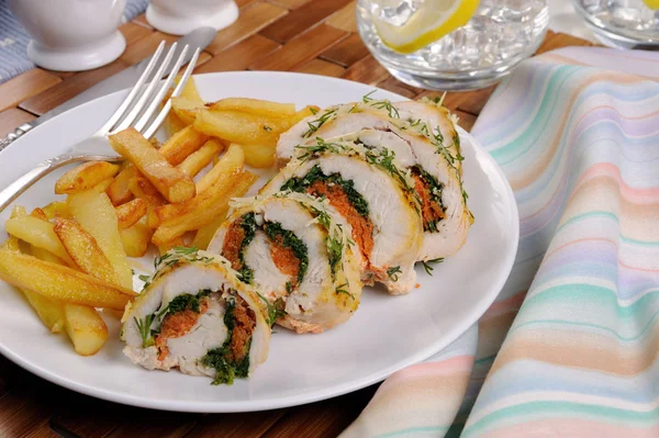 Chicken breast roll with spinach and carrots — Stock Photo, Image