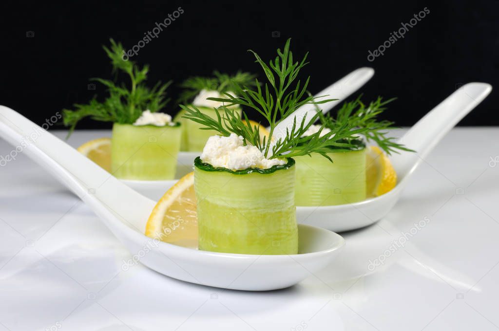 Cucumber canape with ricotta