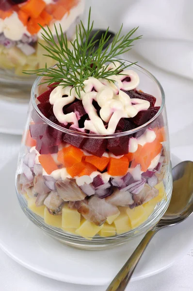 Salad of herring with vegetables — Stock Photo, Image