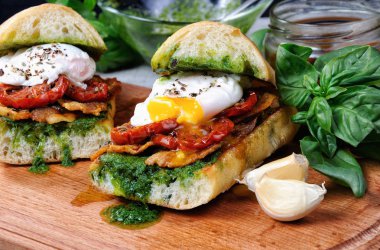 Ciabatta with poached egg clipart