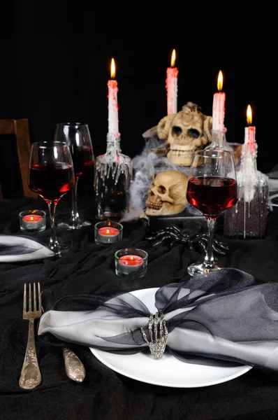 Table setting for Halloween Stock Photo