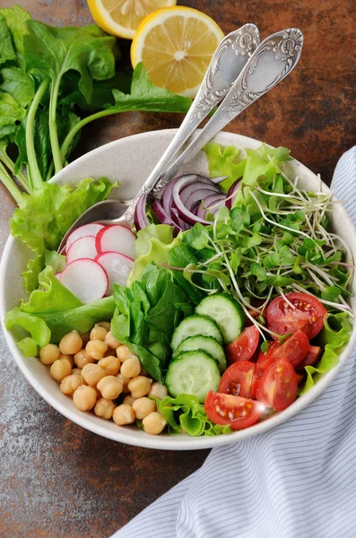 Vegetable salad of chickpeas and sprouts — Stock Photo, Image