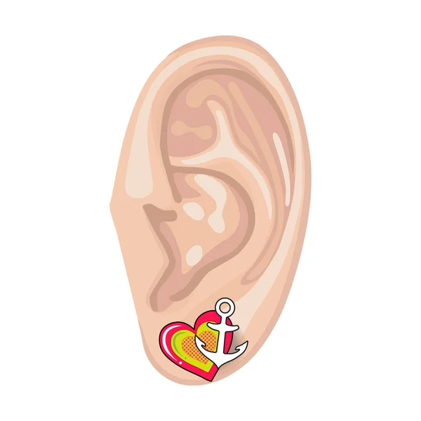 Menselijk oor & earring — Stockvector