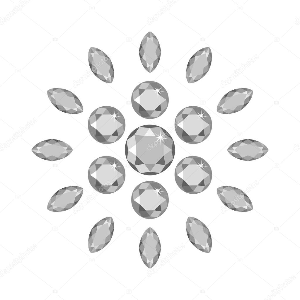 Scattered gems isolated on white background