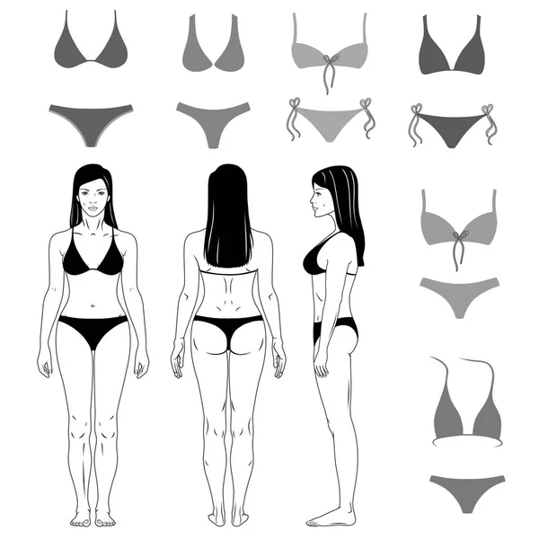 Chica y trajes de baño conjunto esbozado — Archivo Imágenes Vectoriales