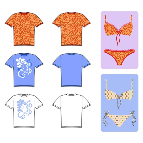 Maillots de bain, t-shirt ensemble plat — Image vectorielle