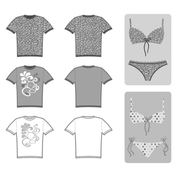 Costumi da bagno, t-shirt set piatto — Vettoriale Stock