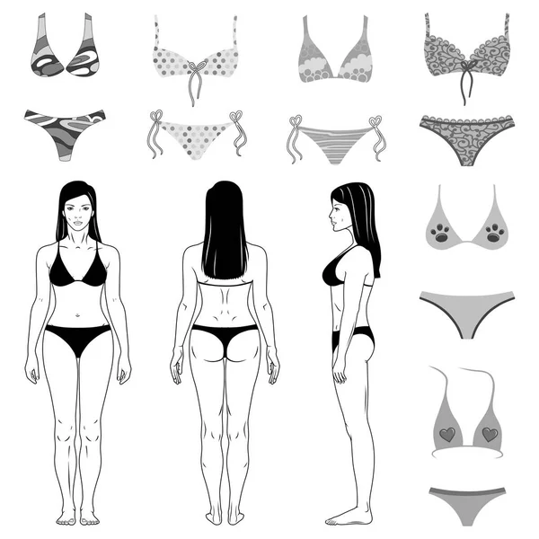 Chica y trajes de baño conjunto esbozado — Archivo Imágenes Vectoriales