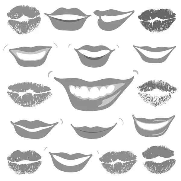 Preciosas sonrisas y colección de impresión de labios conjunto — Vector de stock