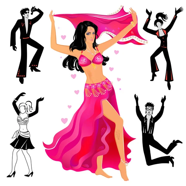 Tanečníci, zpěváci (muž, žena) set — Stockový vektor