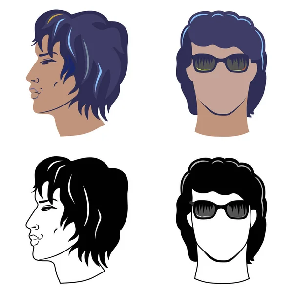 Men's hairstyles set for curly hair — Stock Vector