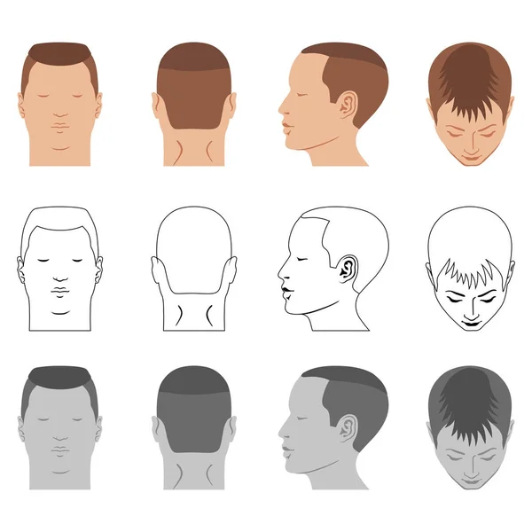 Ensemble tête de coiffure homme — Image vectorielle