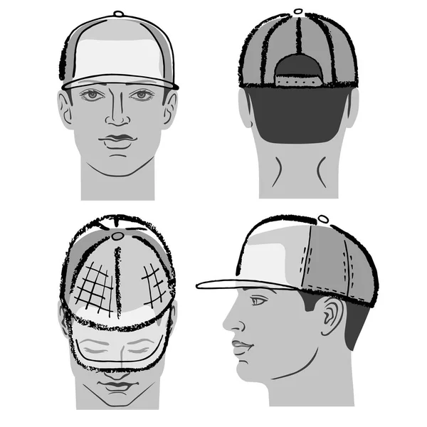 Béisbol, tenis, rap cap y cabeza de hombre — Vector de stock