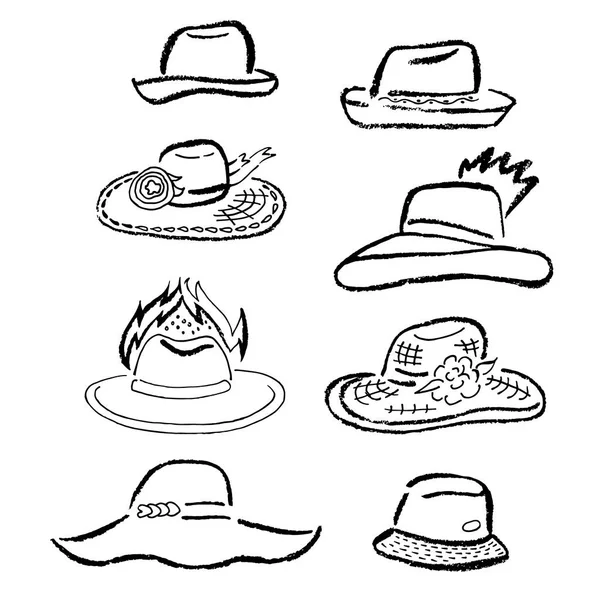 Sommer Hüte, Mützen skizzierte Vorlage Set — Stockvektor