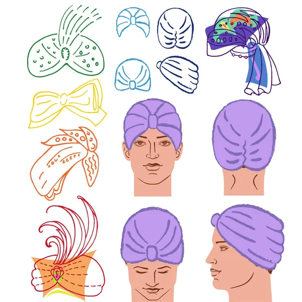 Turban or shower cap template and man head — Stock Vector