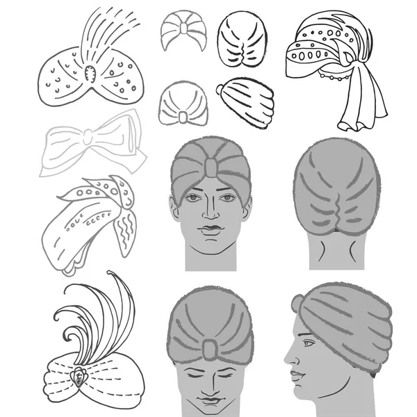 Turban or shower cap template and man head — Stockvector