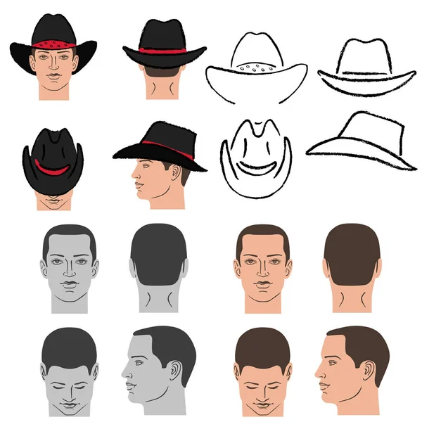 Cowboy hat template and man head — Stock Vector