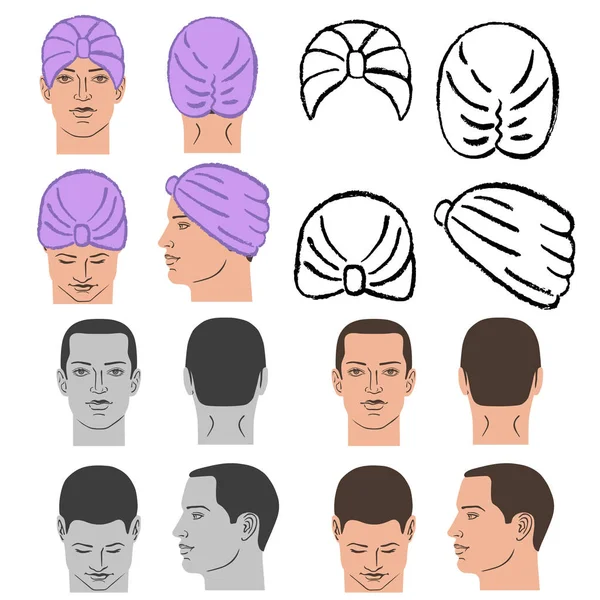 Turban or shower cap template and man head — Stockvector